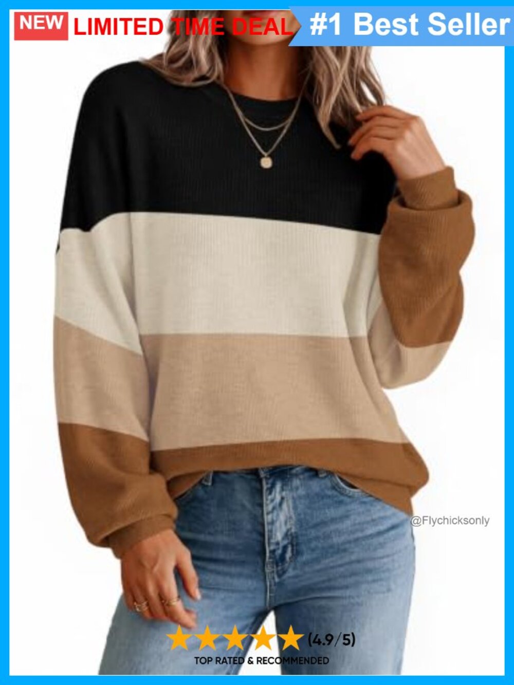 Oversized Crewneck Long Sleeve Knit Sweater Pullover Fall Casual
